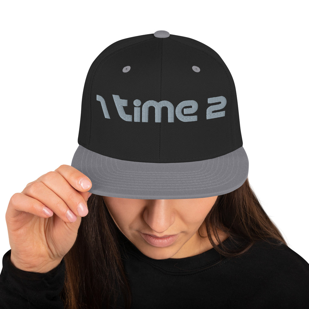 Snapback Hat in Black/Silver, front view