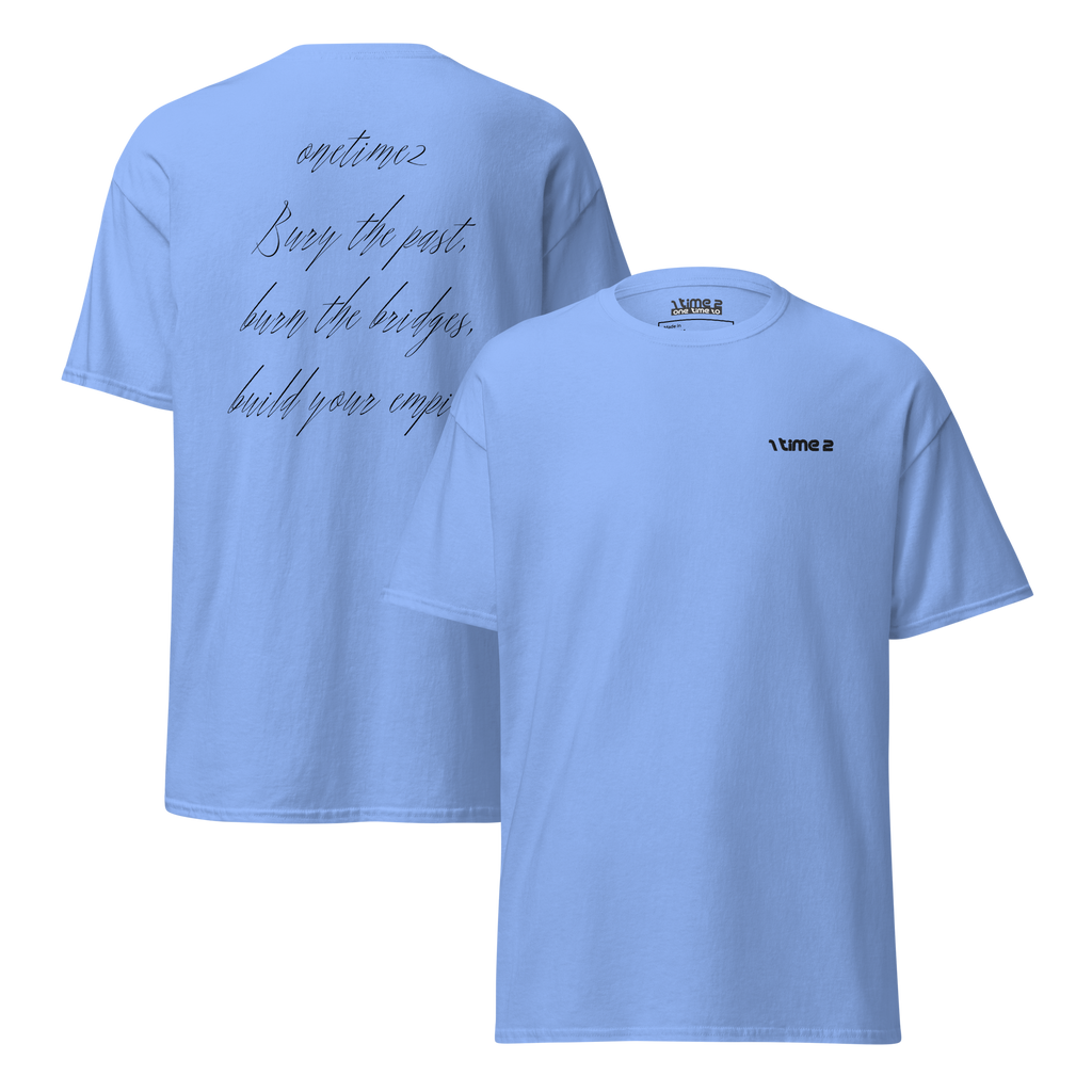 Bridges – Classic Cotton Tee in Carolina Blue, front and back view