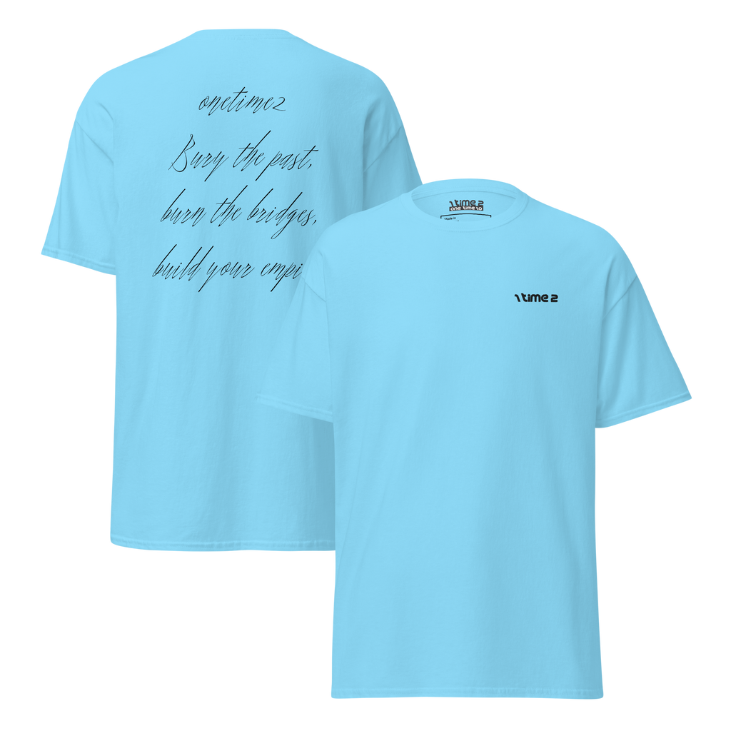 Bridges – Classic Cotton Tee in Sky, front and back view