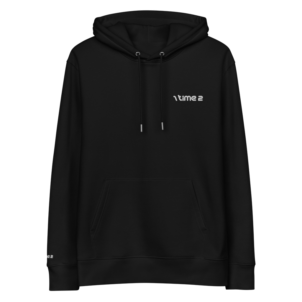 1TIME2 Essential Organic Hoodie in Black, front