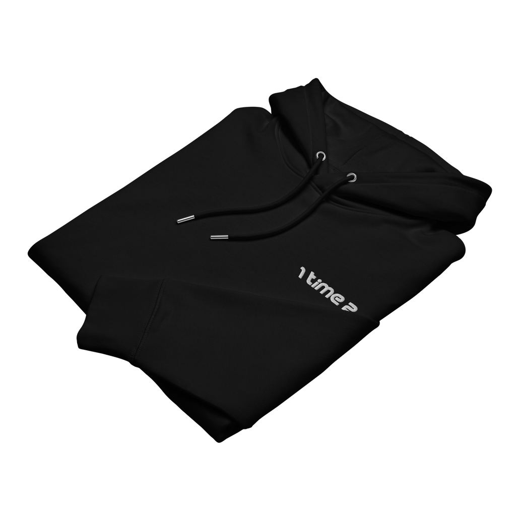 1TIME2 Essential Organic Hoodie in Black, front