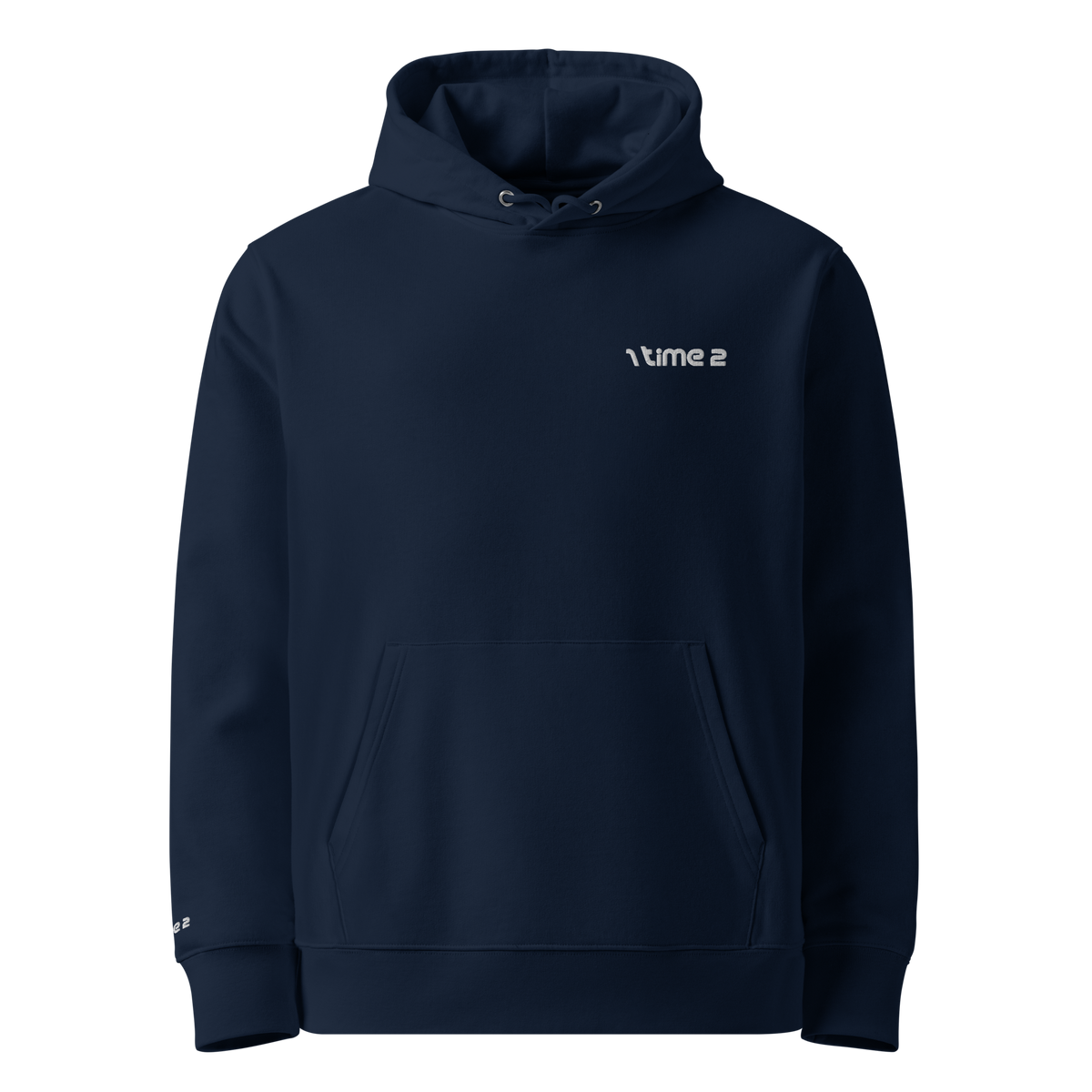 1TIME2 Essential Organic Hoodie in French Navy, front