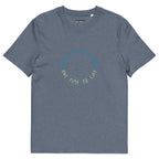1TIME2 Dream Big organic tee in Dark Heather Blue, front view