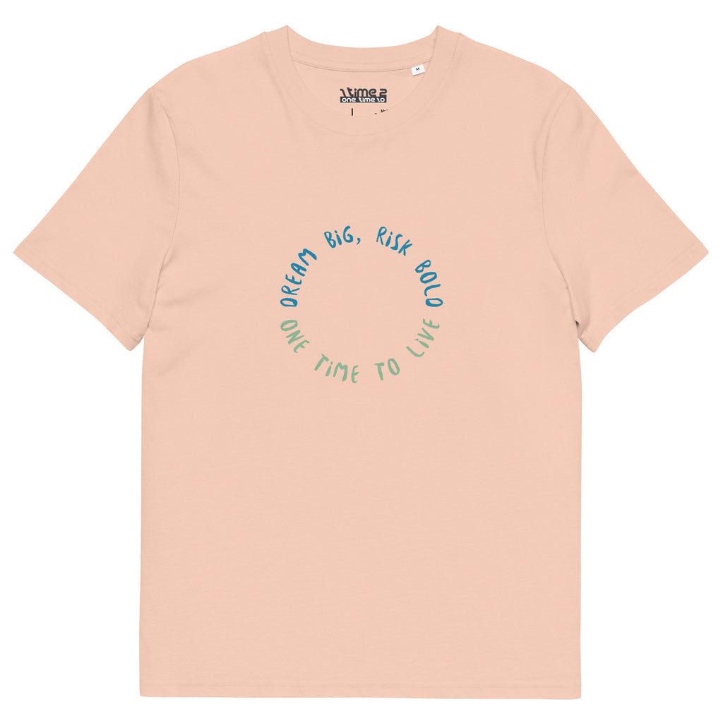 1TIME2 Dream Big organic tee in Fraiche Peche, front view