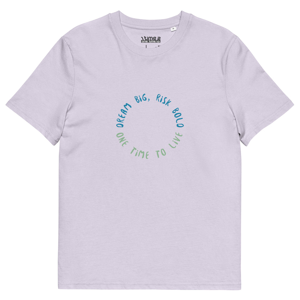 1TIME2 Dream Big organic tee in Lavender, front view