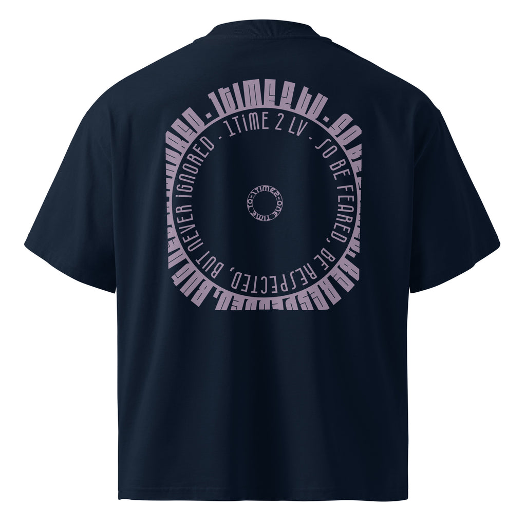 Be Feared Be U – Organic Oversized Tee in French Navy, back view