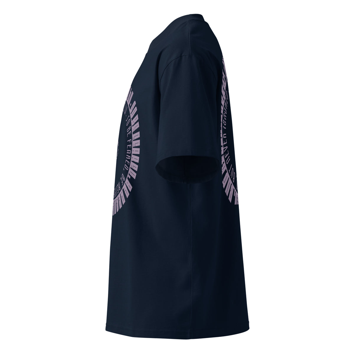 Be Feared Be U – Organic Oversized Tee in French Navy, left side view