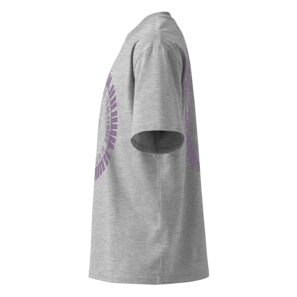 Be Feared Be U – Organic Oversized Tee in Heather Grey, left side view