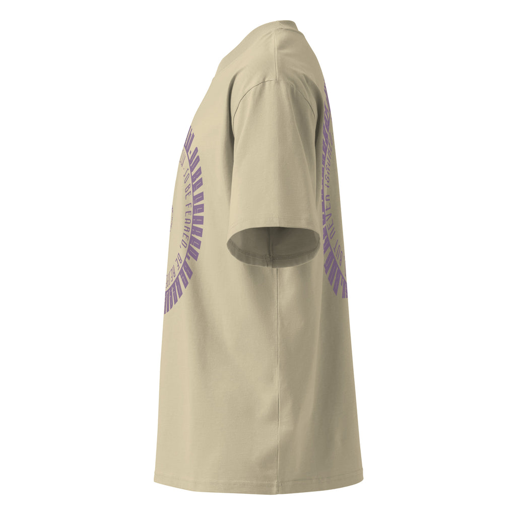 Be Feared Be U – Organic Oversized Tee in Stone, left side view
