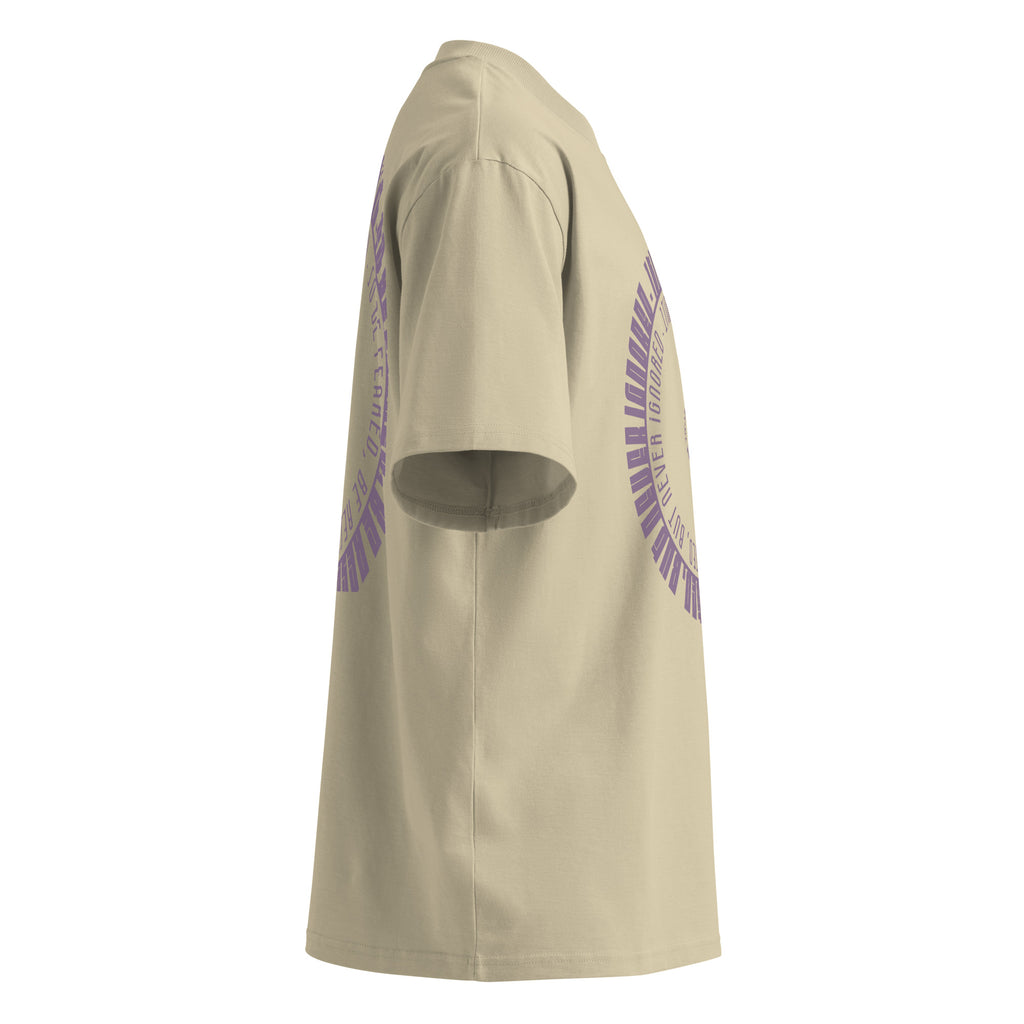 Be Feared Be U – Organic Oversized Tee in Stone, right side view