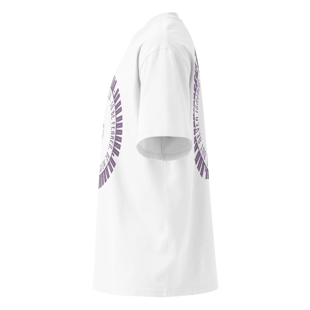 Be Feared Be U – Organic Oversized Tee in White, left side view