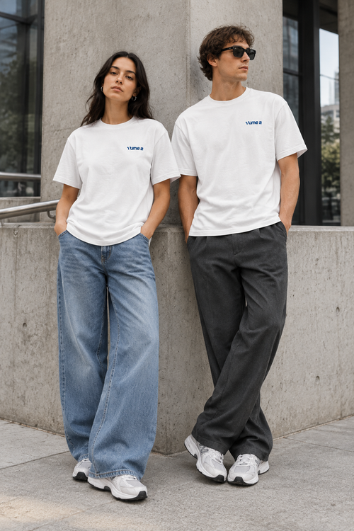 Unisex white tee campaign image